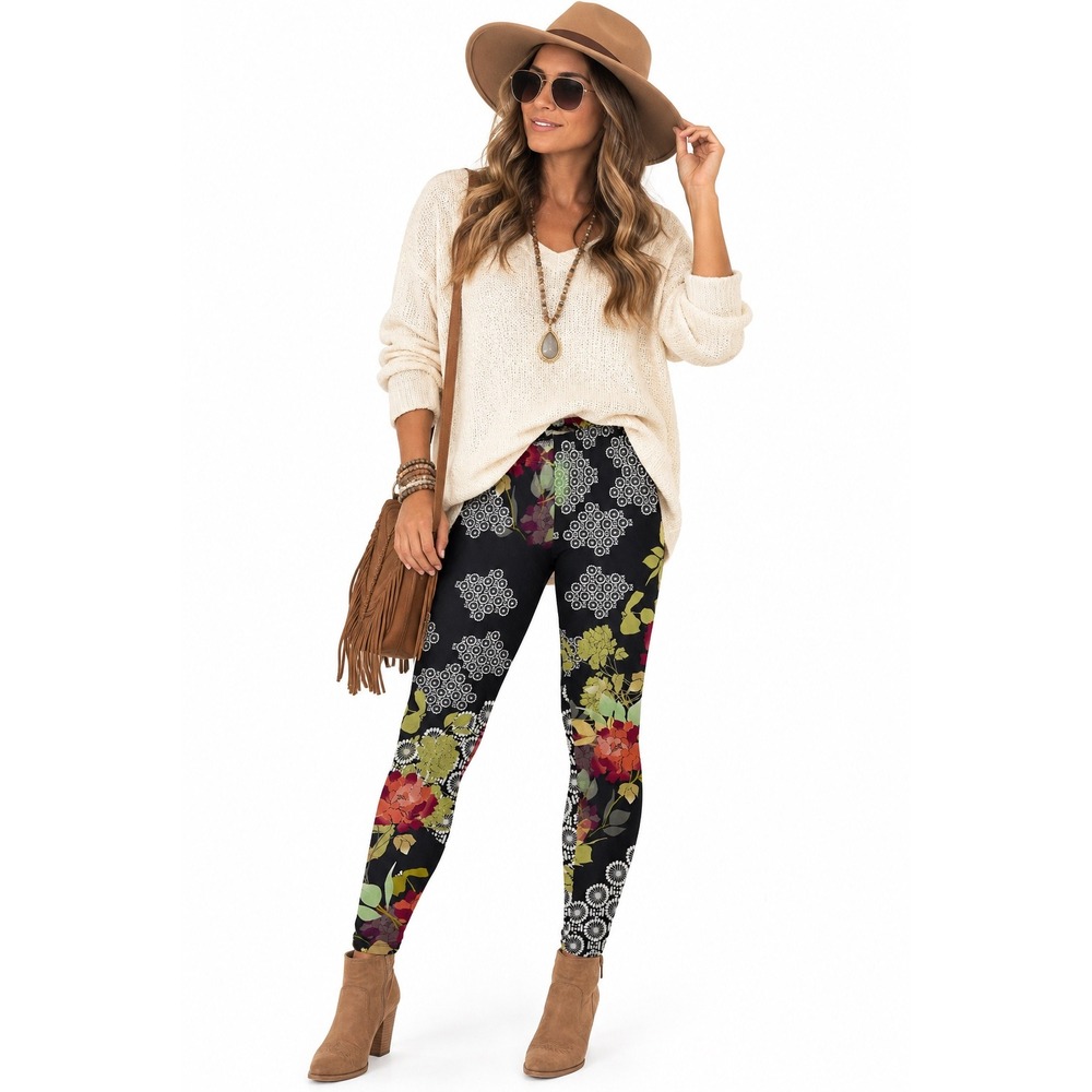 Johnny Was Los Angeles Floral Geometric Mixed Print Slim Leggings XS Multicolor